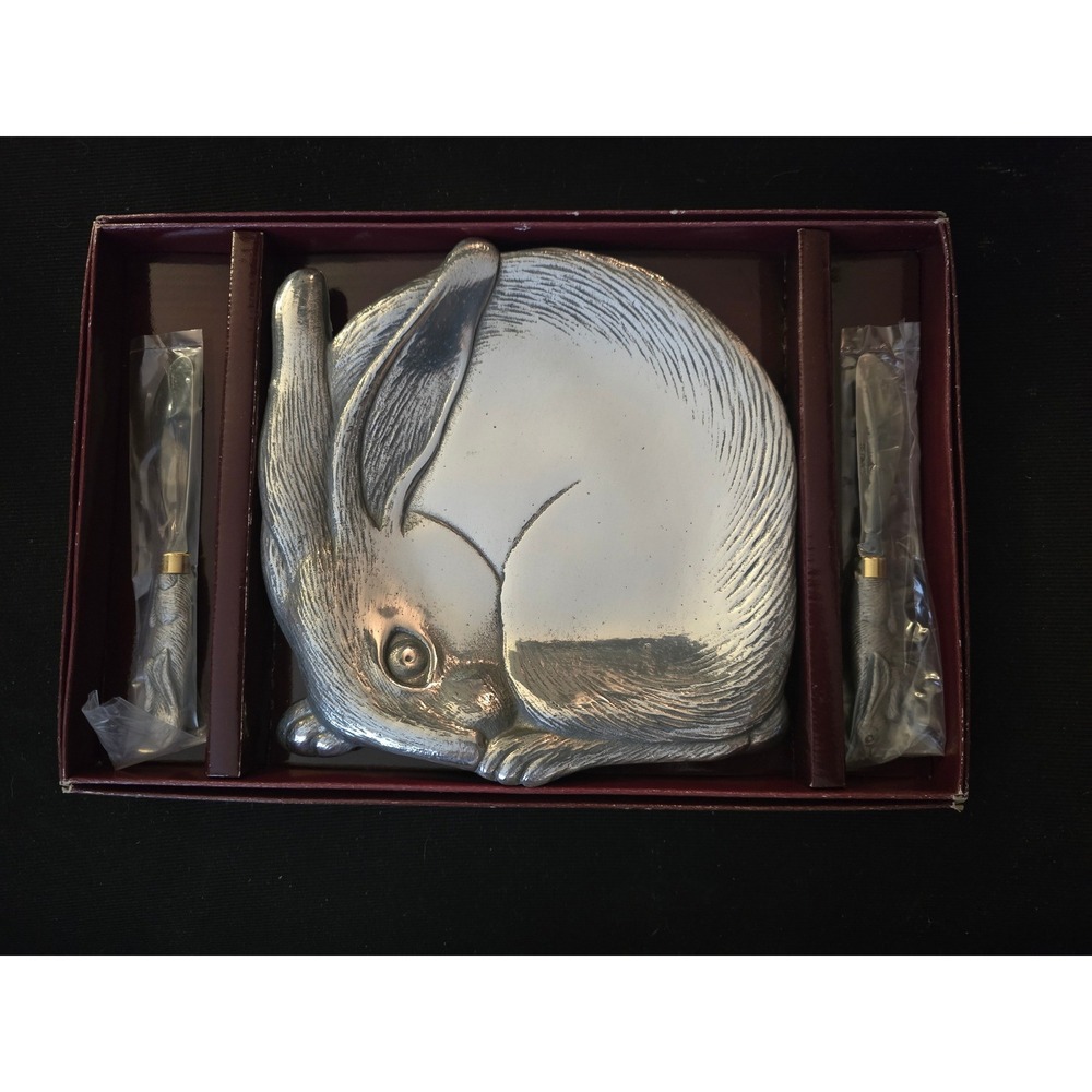 Arthur Court 1988 Bunny Rabbit Cheese Plate and Spreaders 3pc Set Vintage
